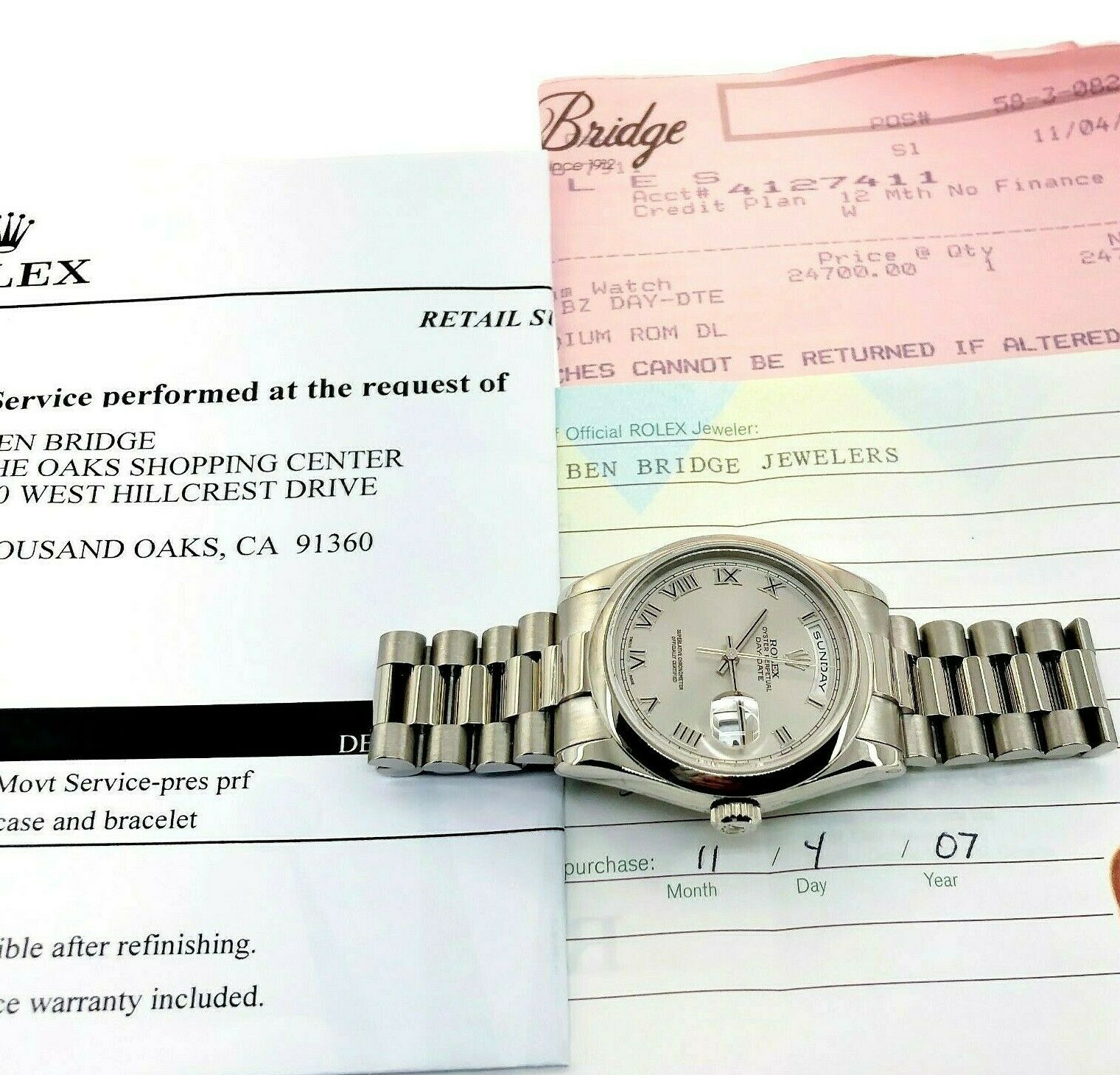 Rolex Day Date President 18K White Gold 36mm Watch 118209 Complete Set w Receipt