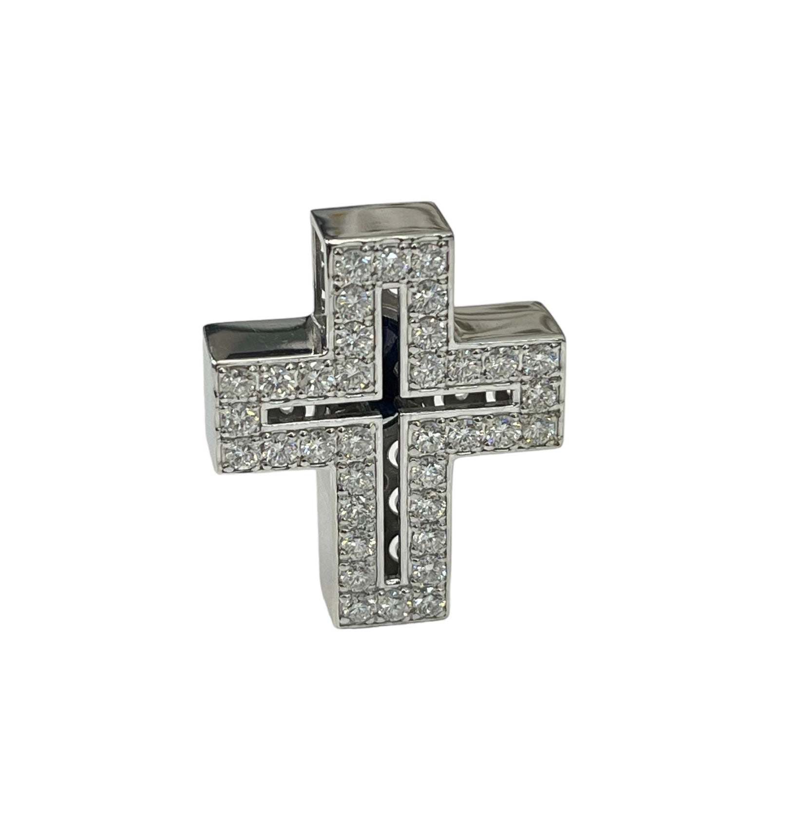 Cross Cube Diamond Pendant with Sapphire Gem White Gold 14kt