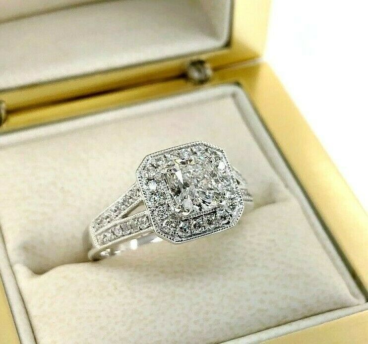 1.38 Carats t..w Fine Jewelry Cushion Cut Diamond Halo Engagement Ring 14K