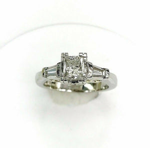 0.94 Carats Diamond Wedding Ring 0.70 Princess Cut Center Platinum and 18K Gold