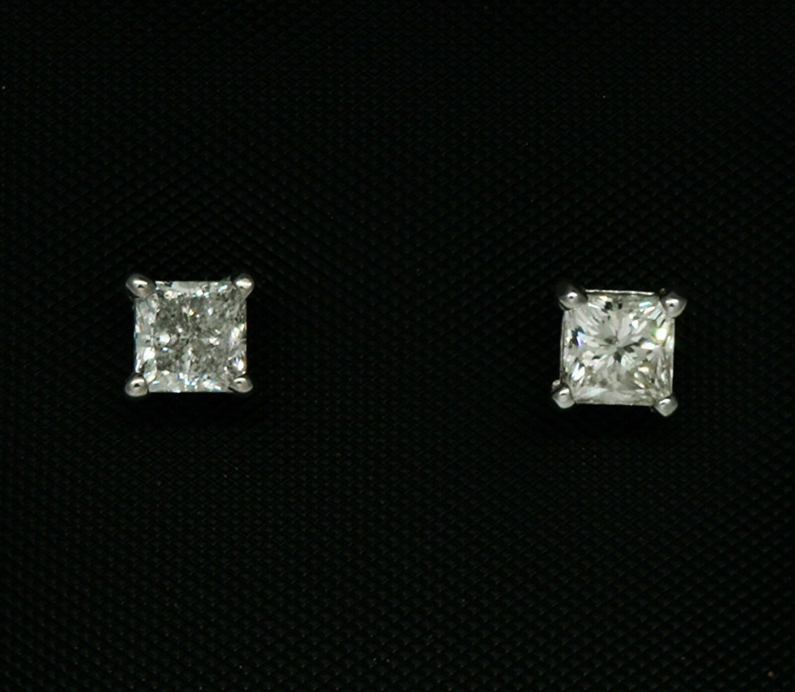 1.15 TCW Princess Cut Diamond Stud Earrings Push Back I-J I1 14k White Gold
