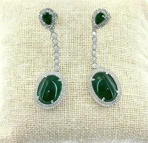 13.82 Carats 14K Emerald and Diamond Dangle Earrings Emeralds are 12.55 Carats