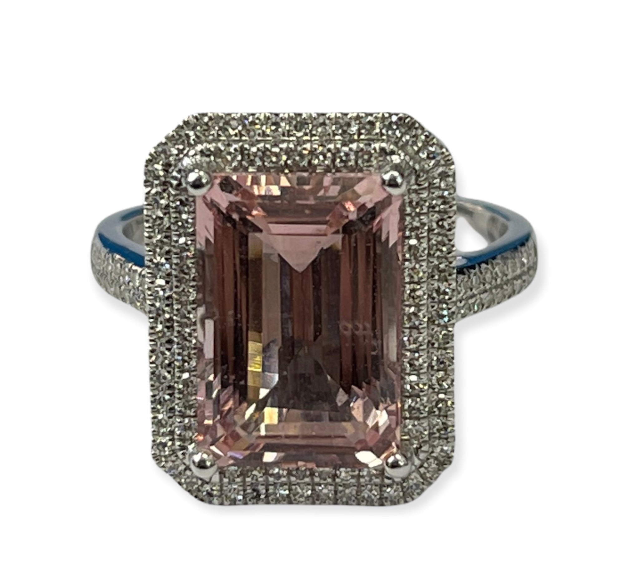 Morganite Gem Pink Emerald Cut Diamond Ring White Gold 14kt