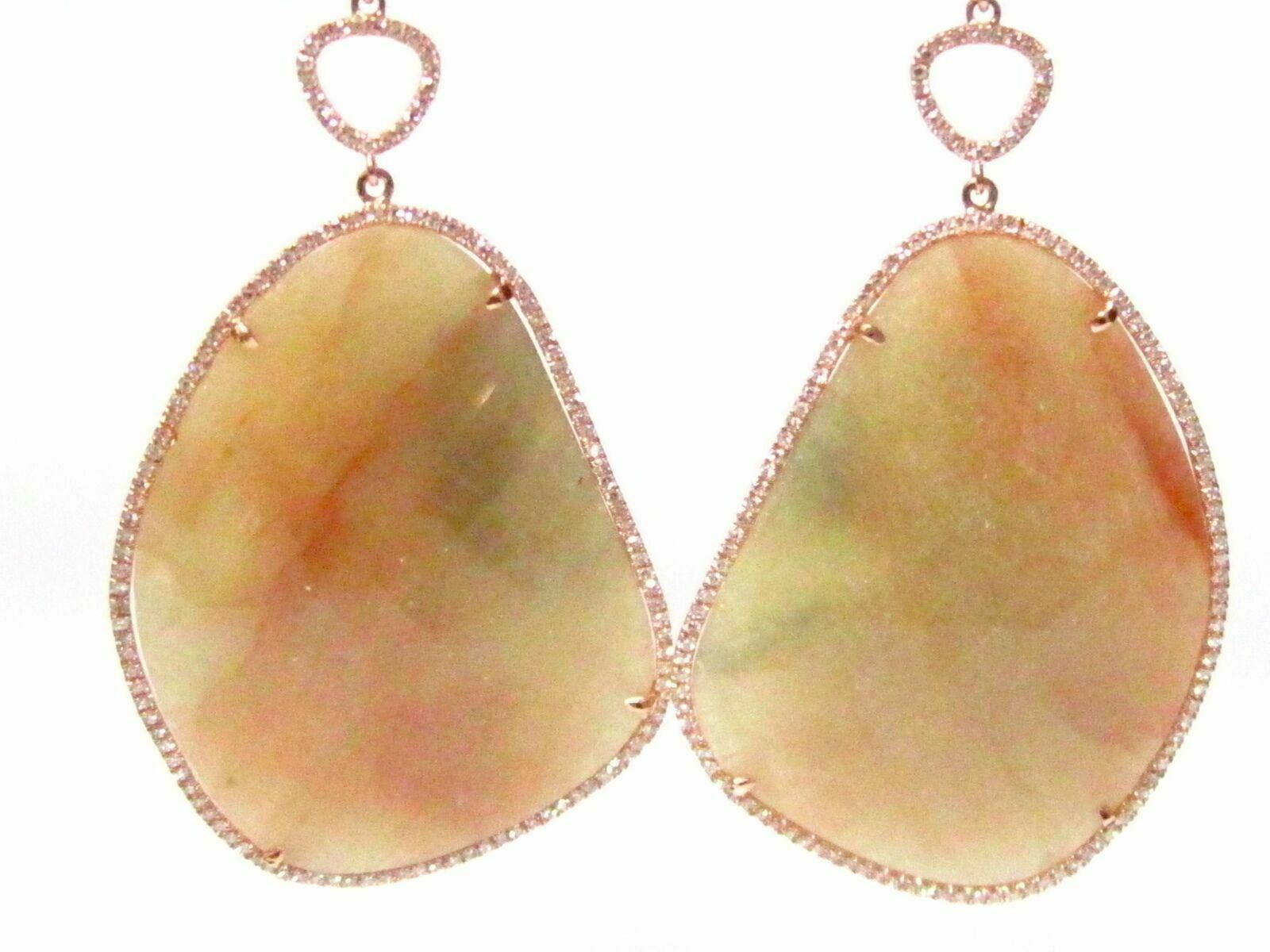 Natural Yellow Sapphire, Red Ruby, & Diamonds Dangle/Drop Earrings 14k Rose Gold