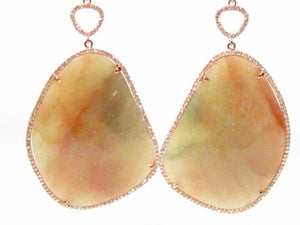 Natural Yellow Sapphire, Red Ruby, & Diamonds Dangle/Drop Earrings 14k Rose Gold