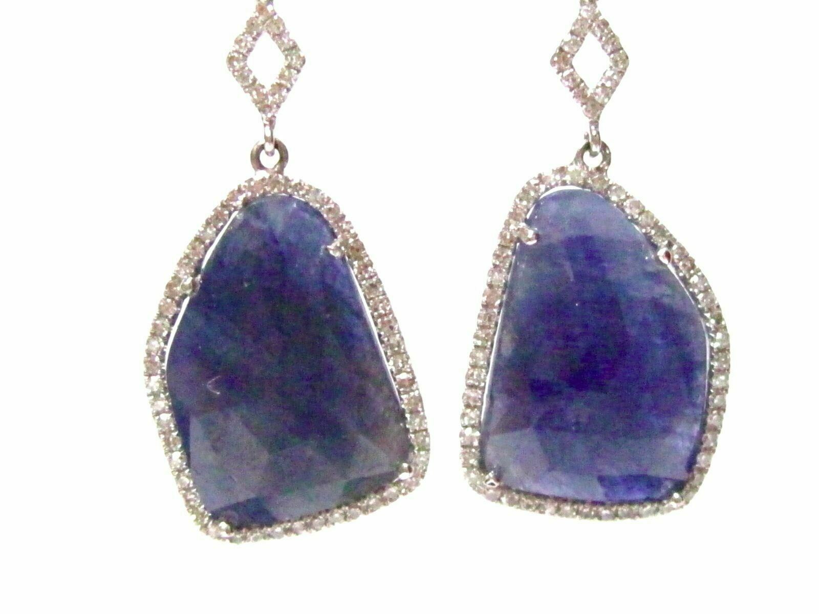 14.40 TCW Natural Blue Sapphire & Diamond Drop Earrings Push Back 14k White Gold