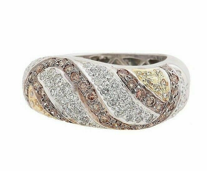 1.51Ct White, Fancy Yellow & Brown Diamond Cocktail Band Size 6.5 9.45mm Wide
