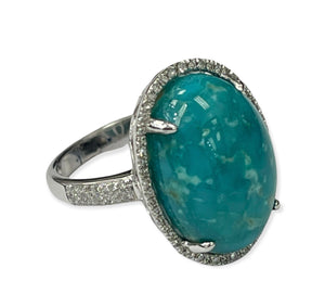 Turquoise Gem Solitaire Halo Diamond Ring White Gold 14kt
