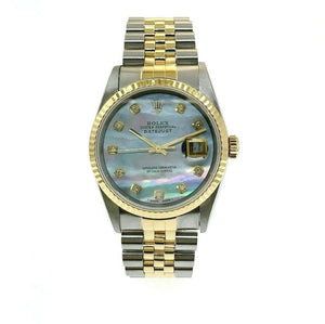 Rolex 36MM Datejust Diamond Watch 18K Gold Steel Ref 16233 MOP Diamond Dial