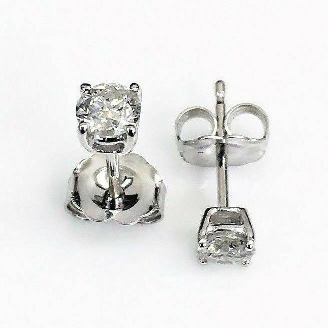 100% Natural Colorless & Shiny .39Ct Diamond Stud Earrings 14KWG 4 Prong Setting