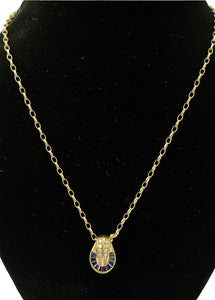 Baguettes Sapphire Gem Diamond Pendant Necklace with Chain 14kt
