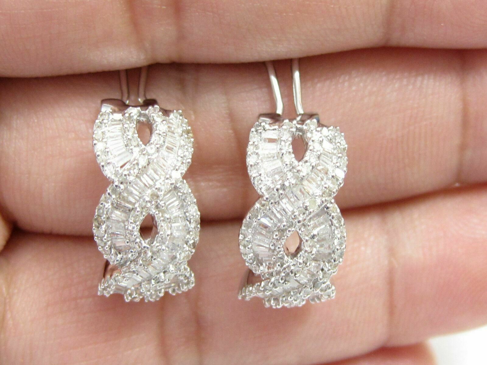 1.60 TCW Natural Baguette Diamond Huggie Earrings H SI2 18k White Gold