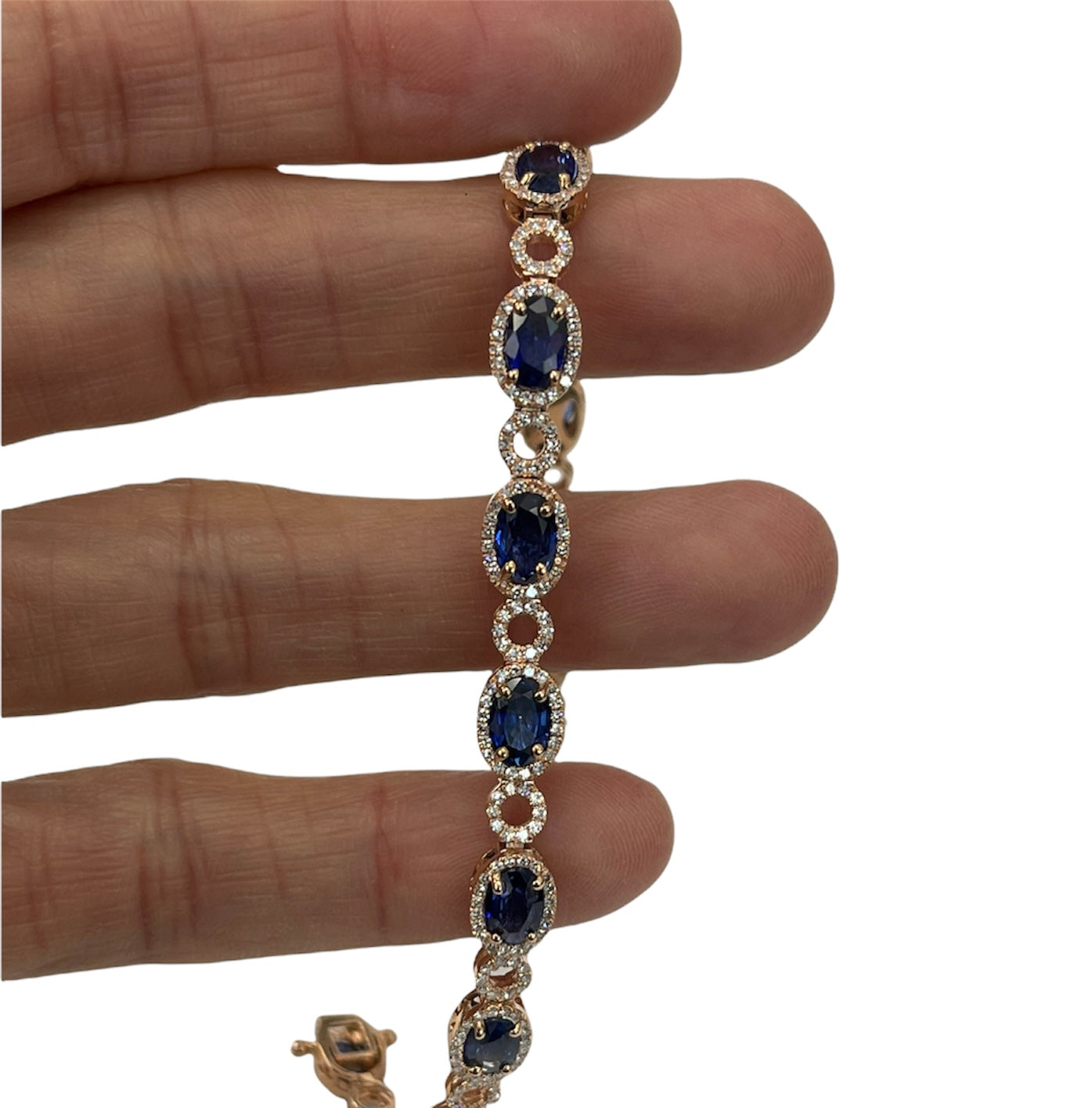 Blue Sapphire Gem Tennis Diamond Bracelet Rose Gold 14kt