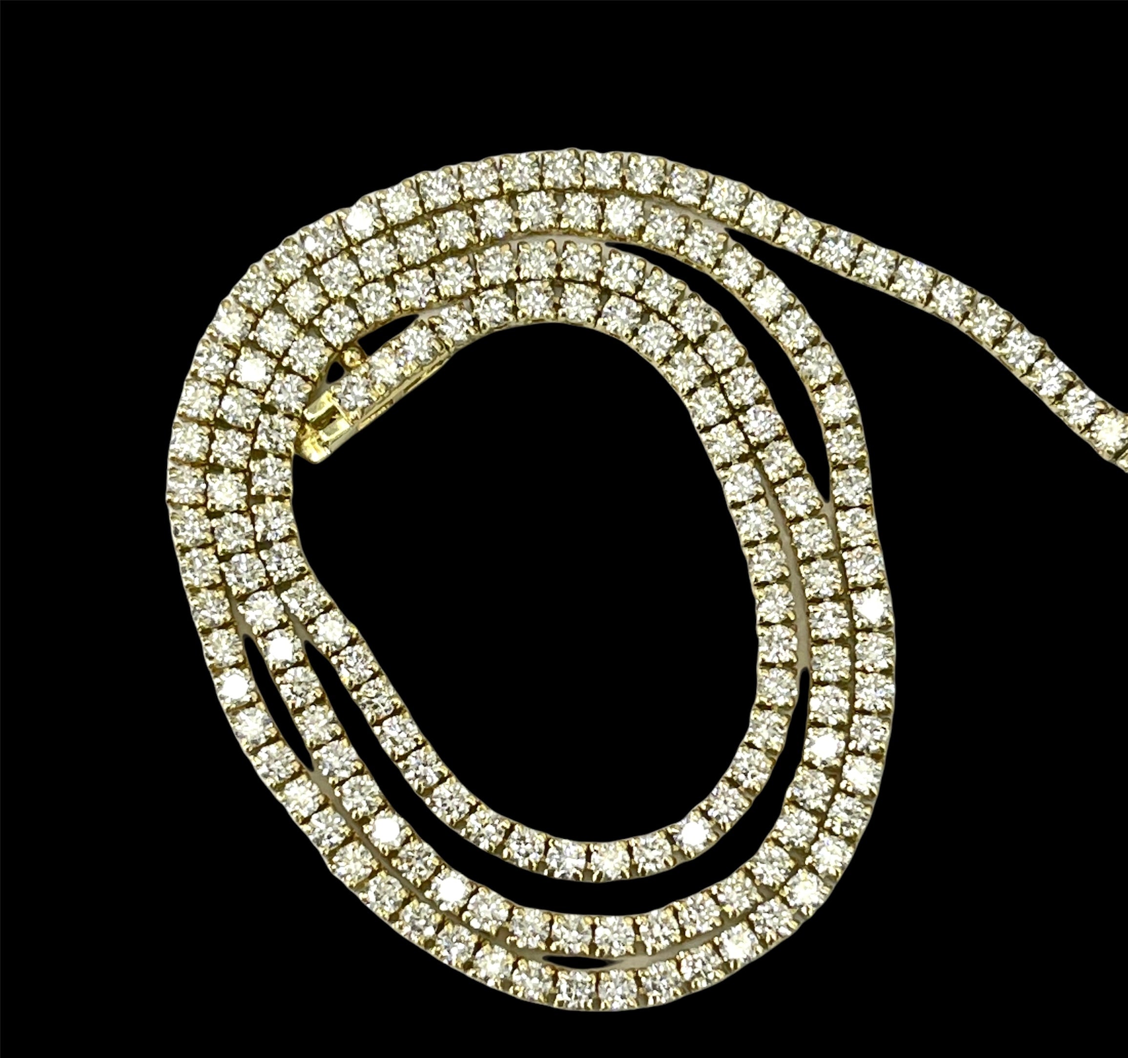 8.45 Carats Round Brilliants Tennis Diamond Necklace Yellow Gold 14kt