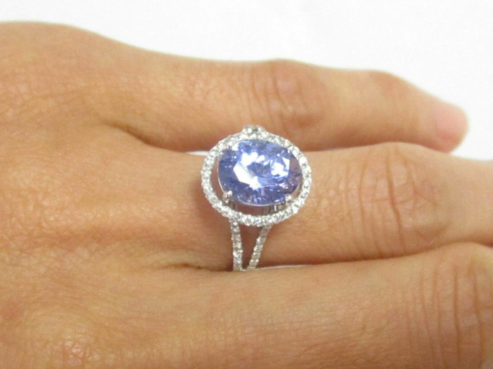 Natural Oval Tanzanite & Diamond Accents Solitaire Ring Size 7 14k White Gold