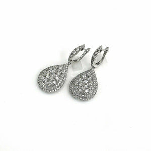 3.45 Carats t.w. Pear Diamond Halo Dangle Earrings 18 Karat White Gold New