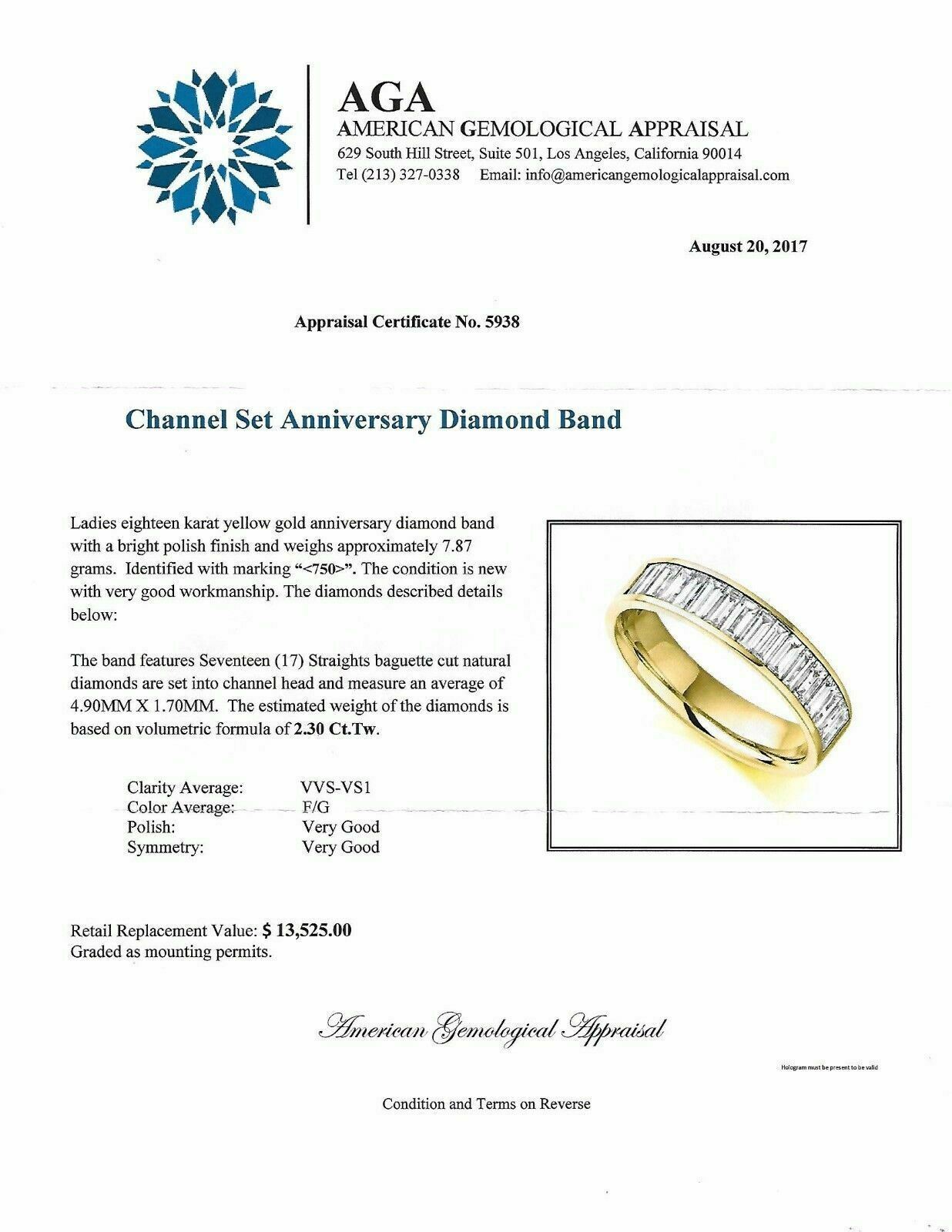 2.30 Carats Long Baguette Diamond Anniversary Ring 18K Gold FG VS VVS Diamonds