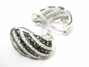 3.26 TCW Natural Round Black & White Diamonds Huggie Earrings VS2 14k White Gold
