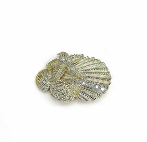 3D Oceanic Seashell Starfish Diamond Brooch/Pin 0.35 Carat t.w. 14K Yellow Gold