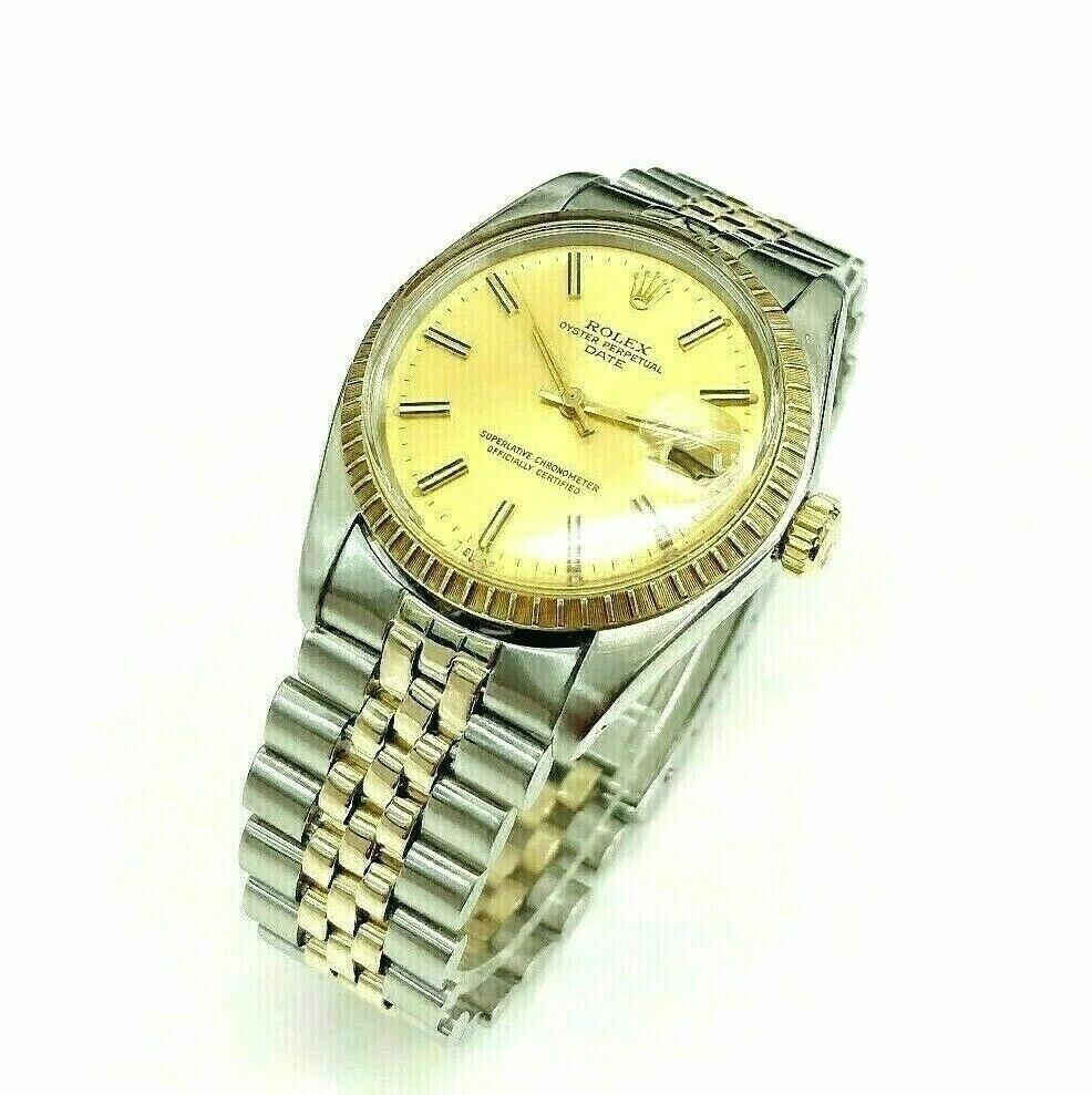 Rolex 34MM Two Tone Date 14K Yellow Gold Steel Watch Ref # 1505 QSet 1970's