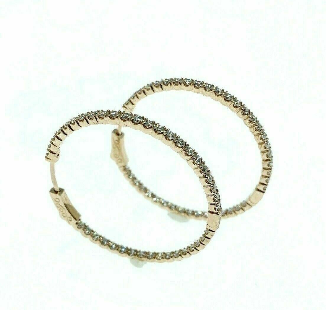 2.70 Carats Diamond Inside Out Hoop Earrings 14K Rose Gold 1.40 Inch Diameter