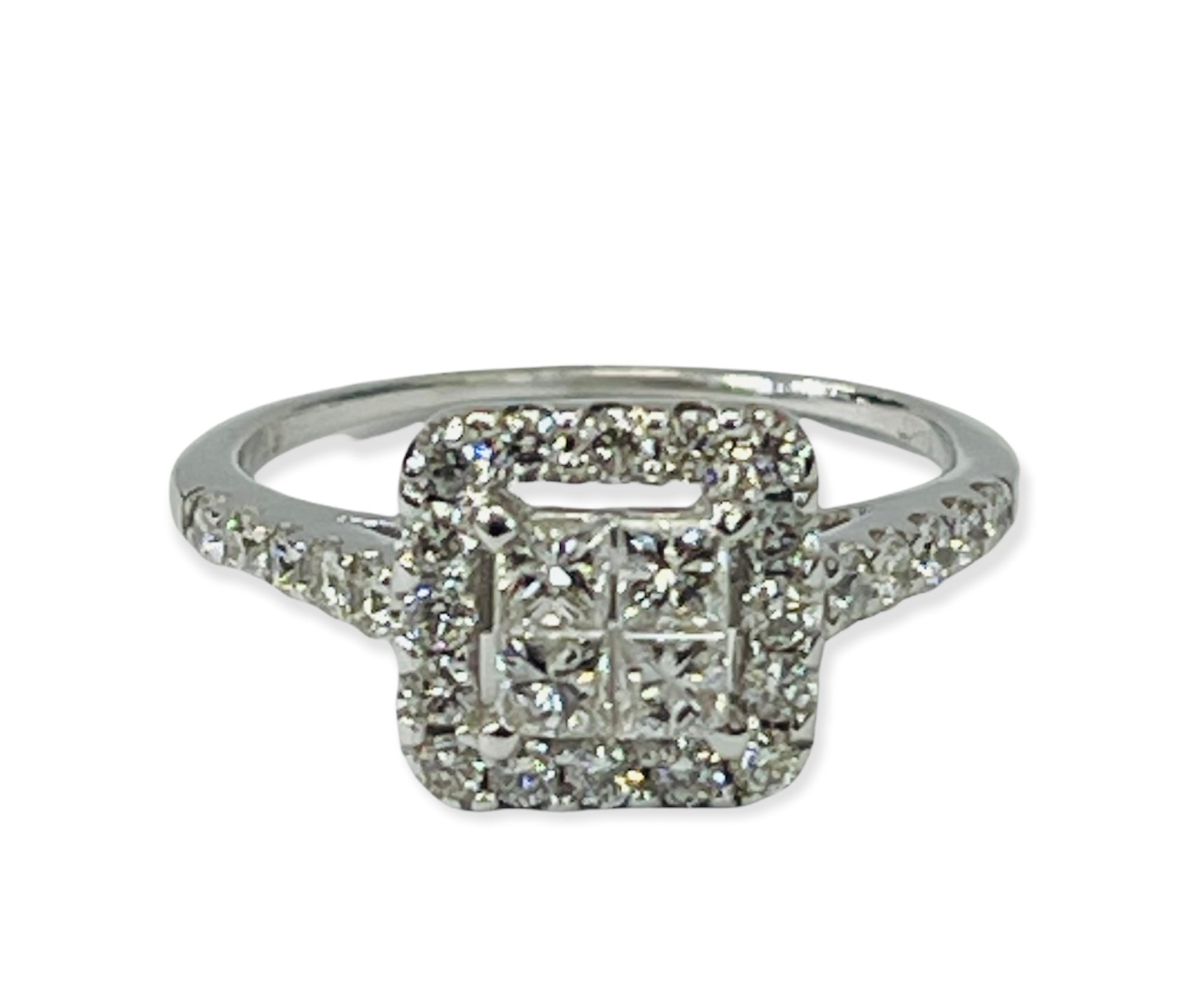 Four Stone Princess Cut Illusion Diamond Ring White Gold 14kt