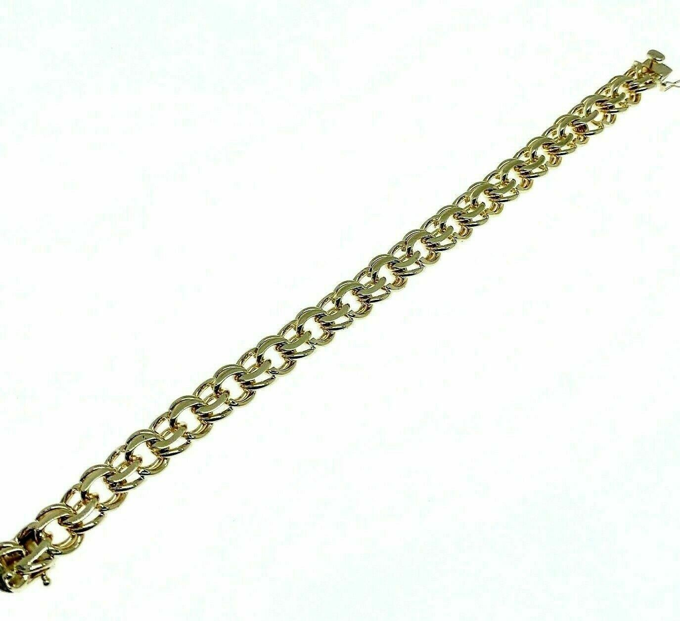 14K Yellow Gold Heavy Duty Charm Bracelet 10.8 MM Width 46 Grams 7.50 Inches