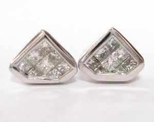 .60 TCW Princess Cut Diamond Illusion Earrings Screw Back G SI1 14k White Gold