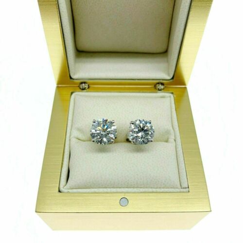 4.35 Carats Total Weight Round Diamond Stud Earrings G.I.A Certified G - H Color