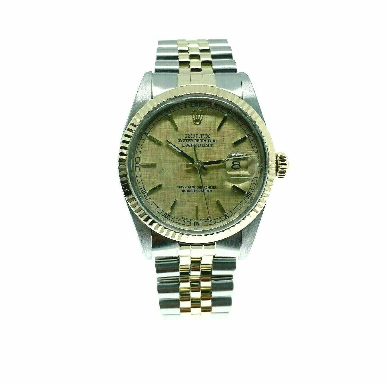 Rolex 36MM Datejust Watch 18K Yellow Gold Stainless Steel Ref 16013 Vintage 1987