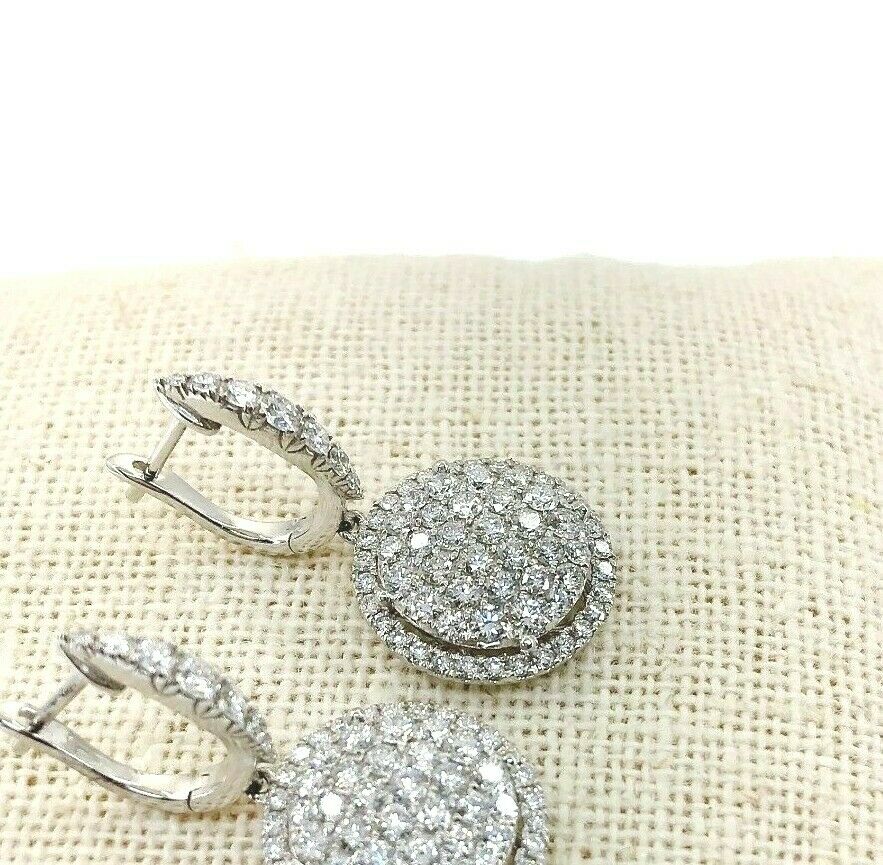 2.70 Carats t.w. Diamond Halo Invisible Set Dangle Earrings 18K Gold 1 Inch Drop