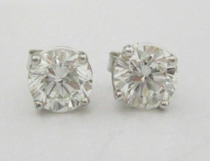 1.41Ct EGL Cert Round Brilliant Cut Diamond Stud Earrings G-H SI1 14k White Gold