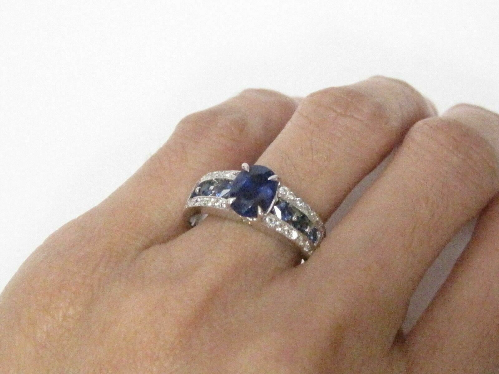 2.84 Natural Blue Sapphire & Diamond Accents Ring Size 8 18k White Gold