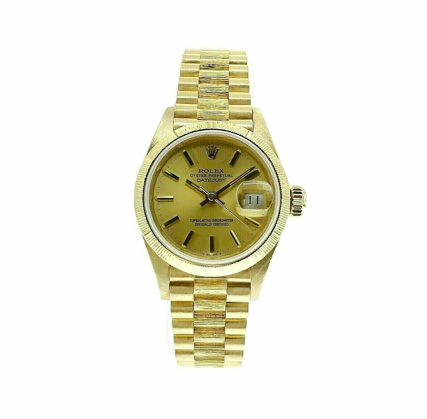 Rolex 26MM Lady President Datejust 18 Karat Yellow Gold Watch Ref # 69278 Bark