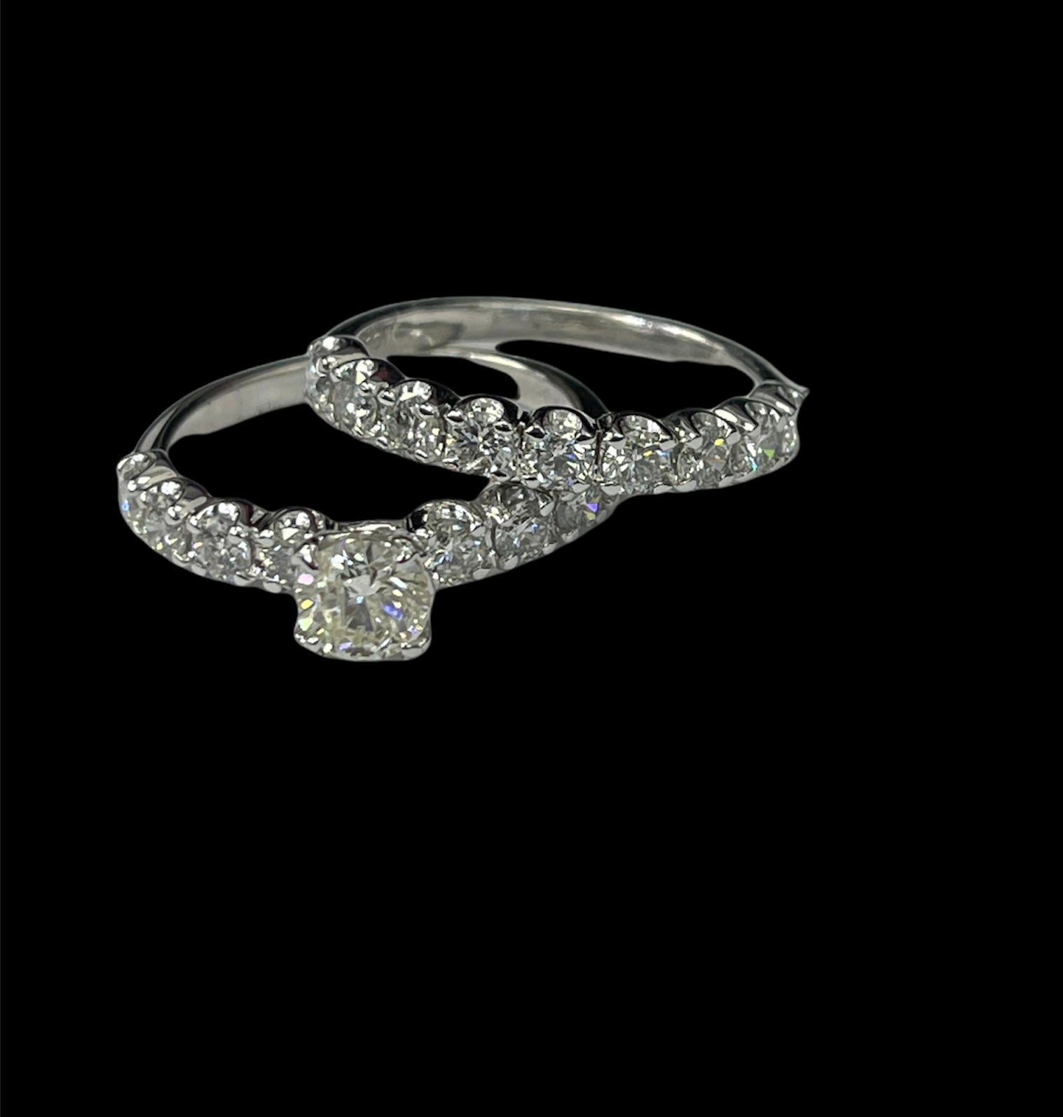Round Brilliants Wedding Diamond Ring Set White Gold 14kt