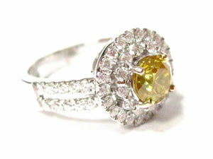 2.12 TCW Round Natural Fancy Yellow Diamond Engagement Ring Size 6.5 18k Gold