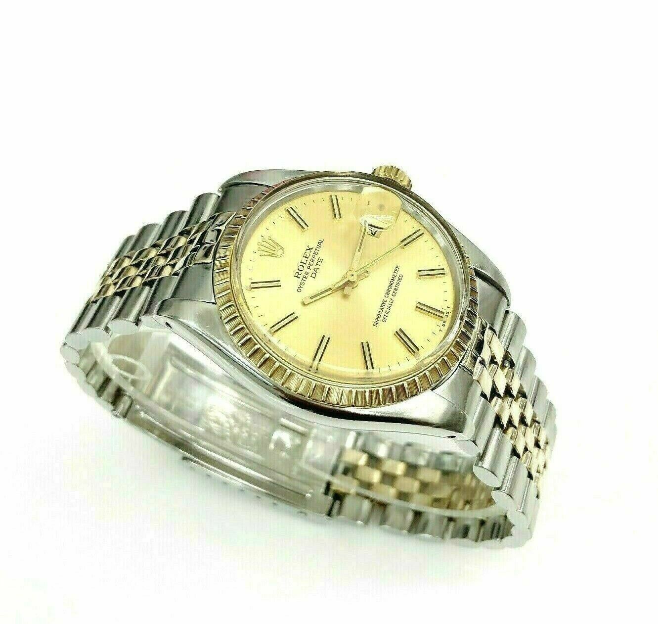 Rolex 34MM Two Tone Date 14K Yellow Gold Steel Watch Ref # 1505 QSet 1970's