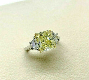 4.00Ct GIA Fancy Light Yellow VVS2 Radiant Cut Diamond Engagement Ring Plat 22k