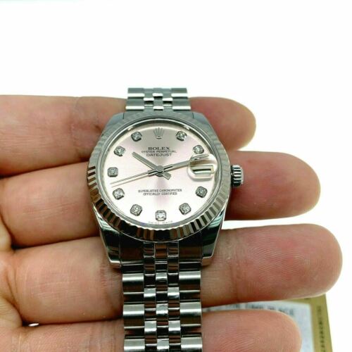 Rolex 31MM Lady Diamond Datejust 18 Karat White Gold Steel Watch Ref # 178274