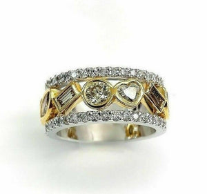 2.35 Carats t.w. Fancy Color and White Diamond Celebration Ring 14K 2Tone Gold