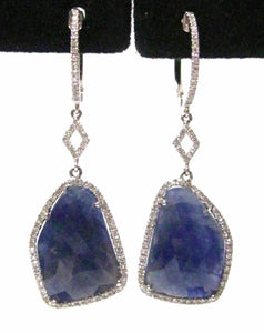 14.40 TCW Natural Blue Sapphire & Diamond Drop Earrings Push Back 14k White Gold