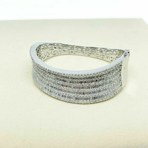 10.21Cts Round & Baguette Diamond 11 Rows Bangle 14k White Gold