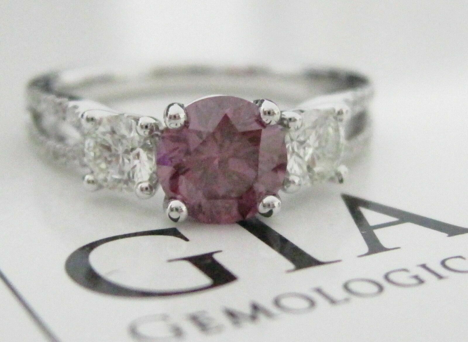 1.54 TCW GIA Round Fancy Color Purple Pink Diamond Solitaire Engagement Ring 18k
