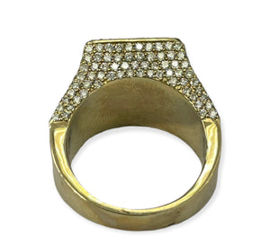 Mens Round Brilliants Micro Pave Diamond Ring Yellow Gold
