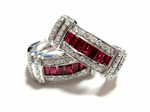 1.55 TCW Natural Baguette Red Ruby & Diamond Earrings Clip-on 14k White Gold