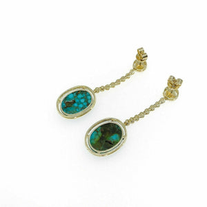 Turquoise w/ halo Diamond Dangle Drop Earrings in 14K Yellow Gold