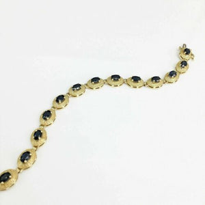 9.70 Carats t.w. Greek Key Sapphire Tennis Bracelet Custom Made 14K Yellow Gold