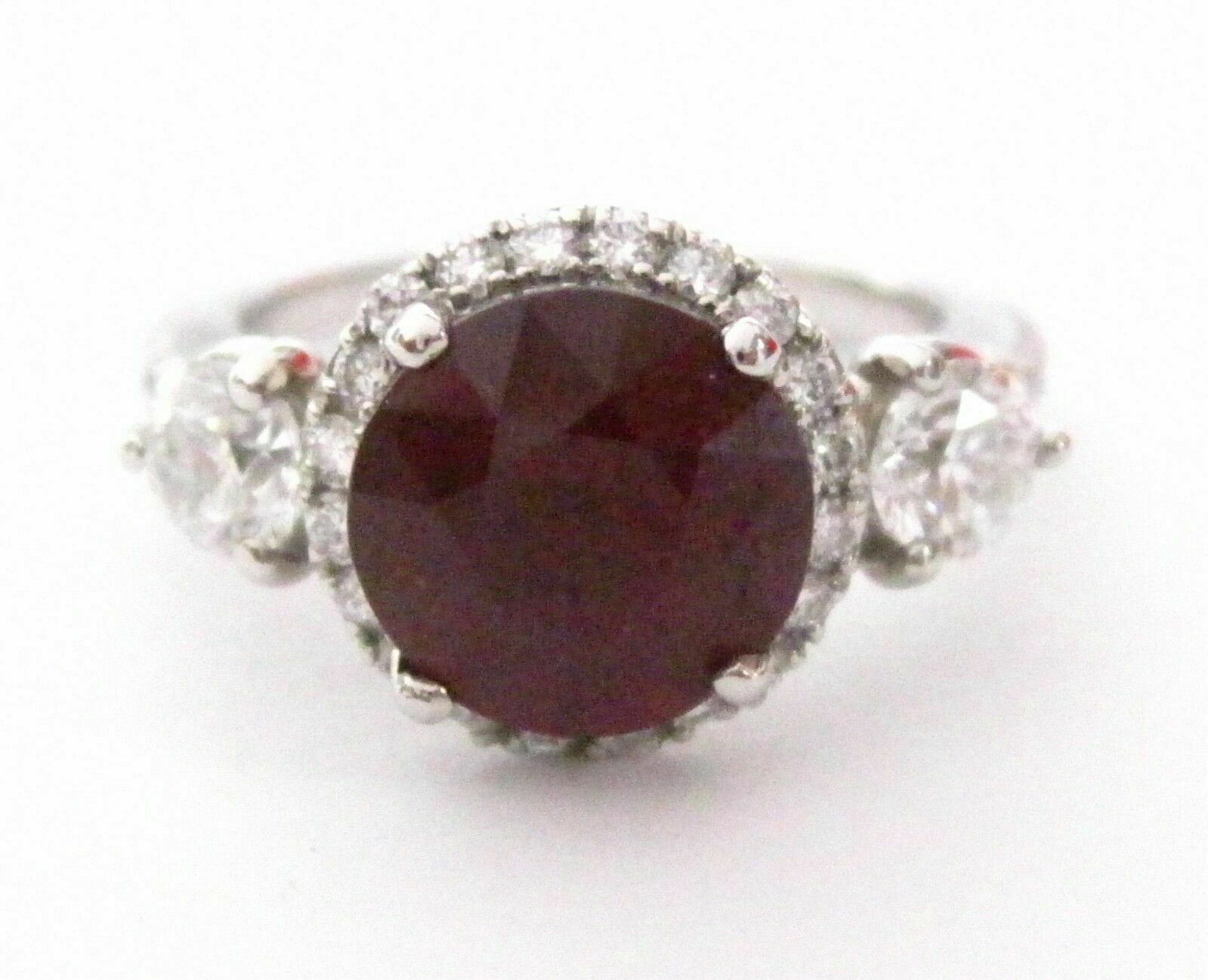 4.63 TCW Natural Three Roud Ruby w/ Diamond Accents Gem Ring 14k White Gold