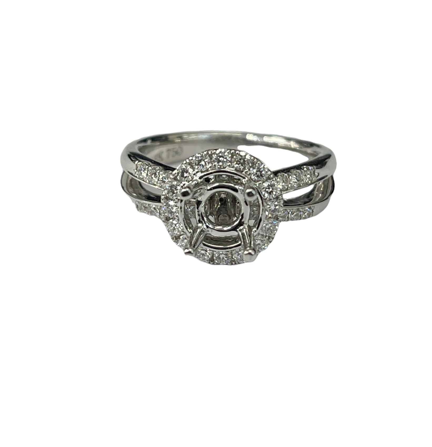 4 Prong Semi-Mounting Halo Diamond Ring 18kt White Gold