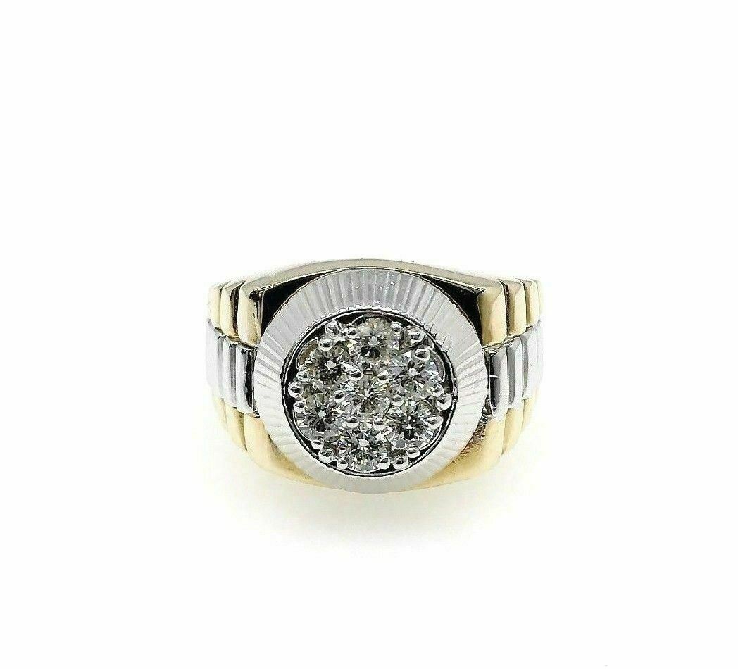 0.80 Carats t.w. VS Diamond Signet Mens Ring 14K Two Tone Gold 12.9 Grams